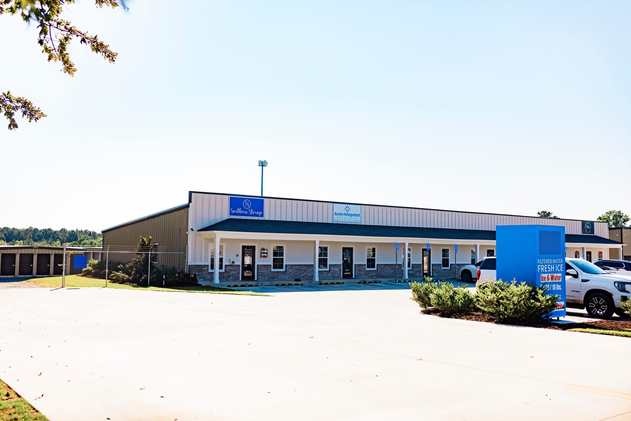 Southern Storage Tifton office building with blue sign and fenced drive-up storage units on S Carpenter Road in Tifton, GA